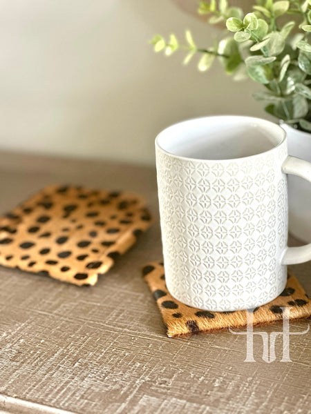 4pc Cowhide Square Coaster Set - Cheetah Print
