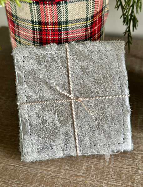 6pc Square Coaster Set - Silver Acid Wash