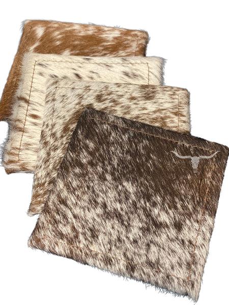 4pc Cowhide Square Coaster Set - Assorted Colors