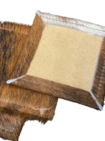 4pc Cowhide Square Coaster Set - Assorted Colors