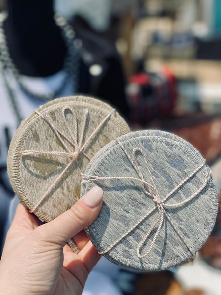 6pc Cowhide Round Coaster Set - Gold Acid Wash