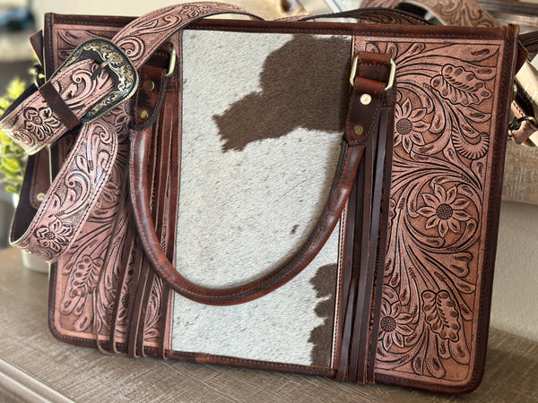 Sunflower Tooled Cowhide Tote