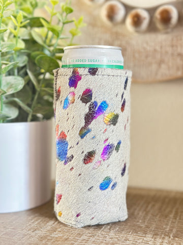 Slim Cowhide Koozies - Colorful Metallic