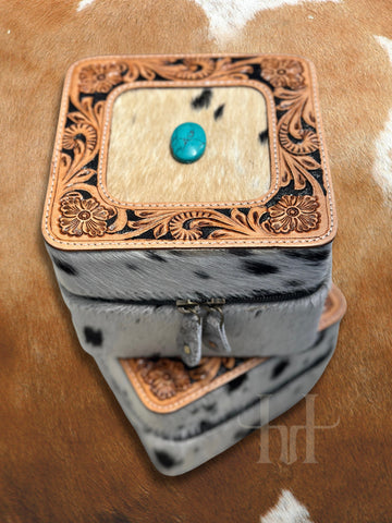 Tooled Leather & Cowhide Jewelry Box