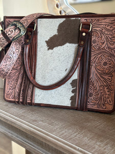 Sunflower Tooled Cowhide Tote