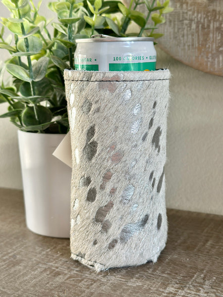 Slim Cowhide Koozies - Silver Metallic