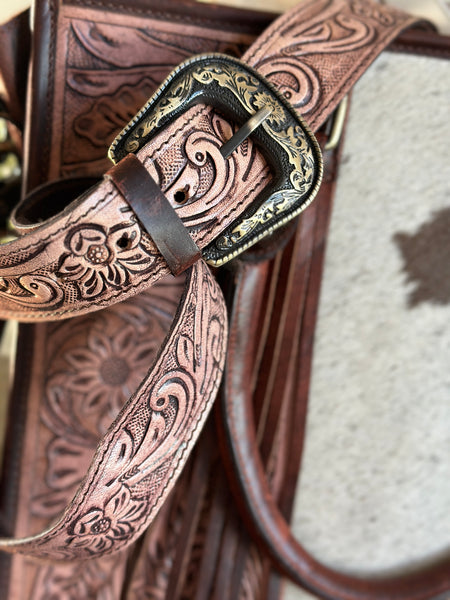 Sunflower Tooled Cowhide Tote