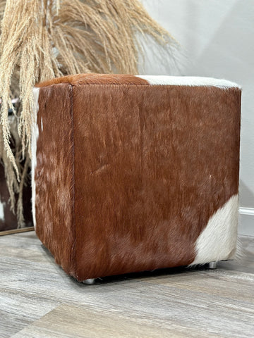 Cowhide Ottoman  - Square Brown & White